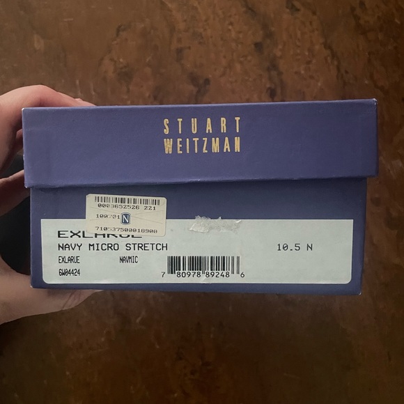 Stuart Weitzman Vintage 1990s Square Toe Pumps 10.5 Narrow Navy Micro-stretch - Picture 2 of 5